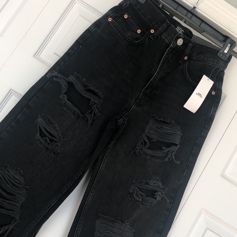 BDG Urban Outfitters High Rise Baggy size 25 black distressed gothic pink goth